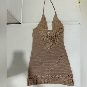 Beige Crochet Halter Dress